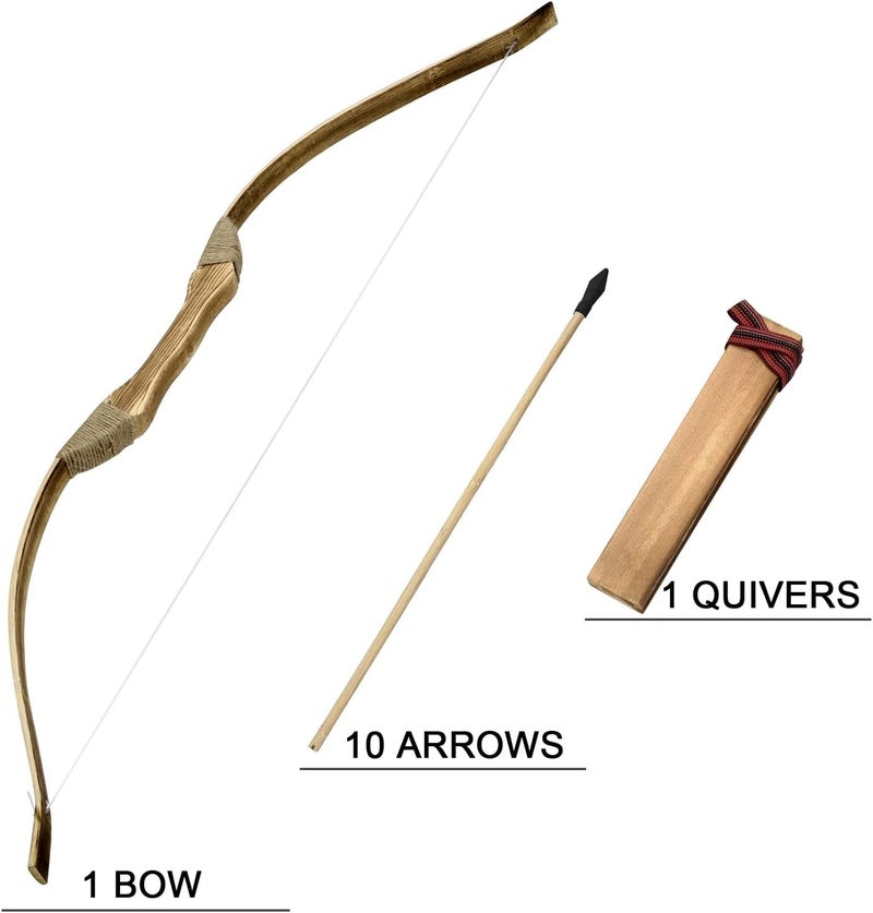 Basbon Kids Bow and Arrow Set, 32 Inch Archery Set Handmade Wooden Toy Bow and Arrow for Kids 4-6 8-12, Cosplay Game Costume Prop Play, 1 Bows 1 Quivers and 10 Wood Arrows, Gifts for Youth Boys & Girls - Image 3